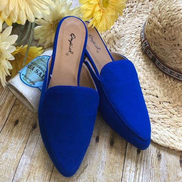 JUST IN! Blue Vegan Suede Slide Loafer Style Mules - Picture 4 of 8